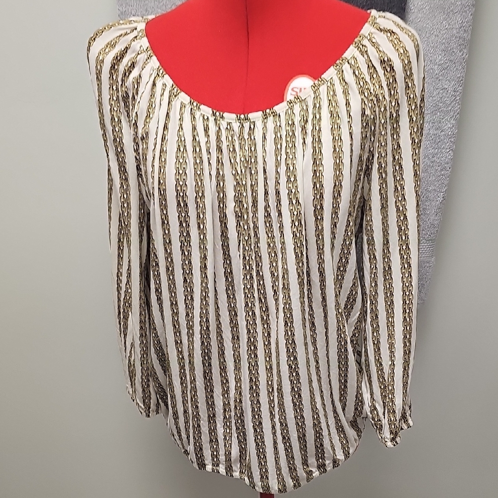 Michael Kors Gold and White Striped Blouse